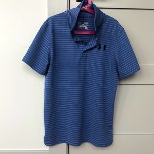 Boys Under Armour Golf Polo Size YL - Blue with gray stripes
